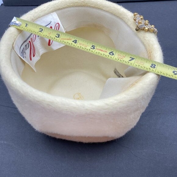 Vtg Ann Marie Hat Cream Tall Cossack Pillbox Beaded Accent‎ USA Union Made 60s - Picture 11 of 11